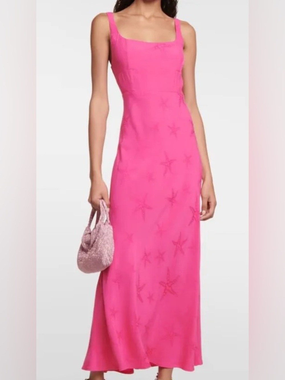 RIXO Hot Pink Satin Midi Slip Dress